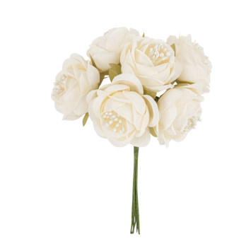 6 roses avec pistils sur tige en papier - 4 x 13 cm - Couleur au choix