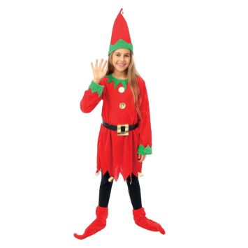 Costume de lutin de Noël pour fille avec tunique rouge et chapeau pointu | jourdefete.com
