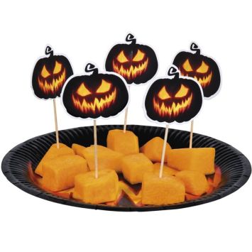12 Piques à Cocktail - Citrouille Effrayante