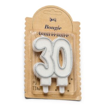Bougie Chiffres Anniversaire 30 ans - Pailletée Argent