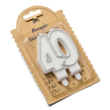 Bougie Chiffres Anniversaire 40 ans - Pailletée Argent