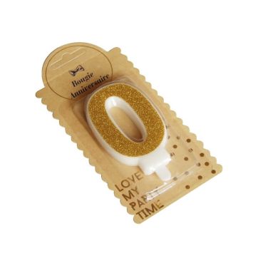 Bougie Chiffre 0 Pailleté Or