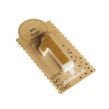 Bougie Chiffre 1 Pailleté Or