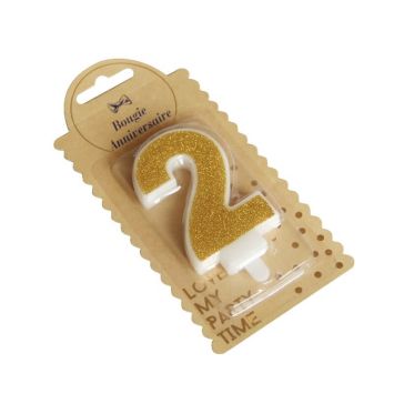 Bougie Chiffre 2 Pailleté Or