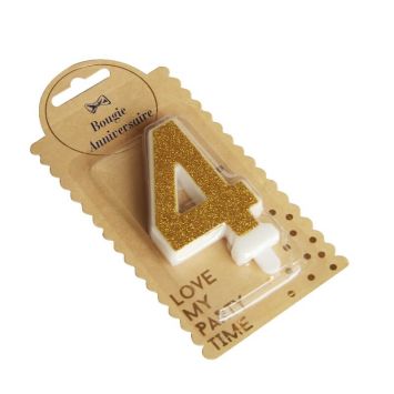 Bougie Chiffre 4 Pailleté Or