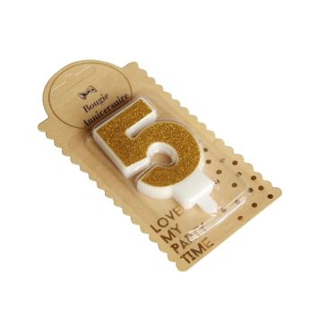 Bougie Chiffre 5 Pailleté Or