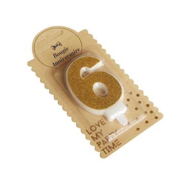 Bougie Chiffre 6 Pailleté Or