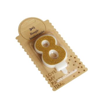 Bougie Chiffre 8 Pailleté Or