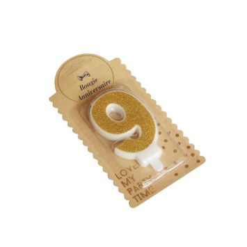 Bougie Chiffre 9 Pailleté Or