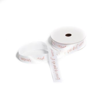 Ruban en Satin "La Vie C'est Que De L'Amour" - Blanc et Rose Gold