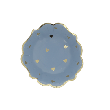 Bols en carton bleu orage et or avec motifs cœurs dorés | jourdefete.com