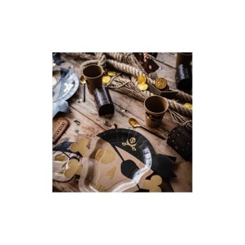 8 Assiettes en carton - Pirate Kraft, Noir & Or - 28 x 23,7 cm