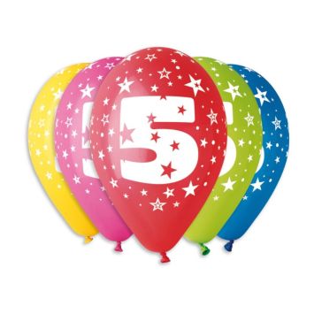 8 ballons multicolores de 25 cm chiffre 5 | jourdefete.com