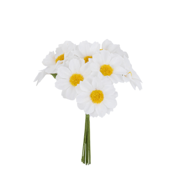 Bouquet de 10 marguerites en tissu blanc avec cœur jaune sur tige | jourdefete.com