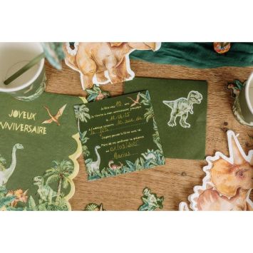 6 cartes d'invitation en carton avec enveloppes - 10 x 10 cm - Collection Dinosaures