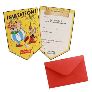 Cartons d’invitation anniversaire Astérix avec enveloppes rouges pour enfants | jourdefete.com