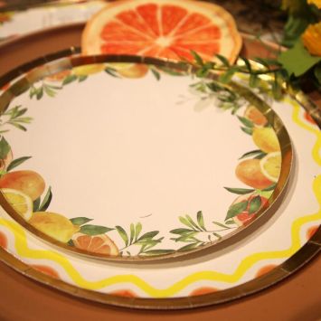 8 assiettes en carton - Diamètre 18 cm - Collection Fizz Agrume
