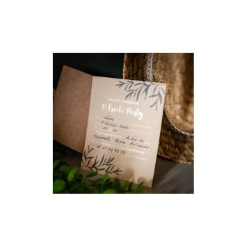 8 Invitations avec enveloppes Retraite Party - Beige, Or & Feuilles d'Olivier - 15 cm