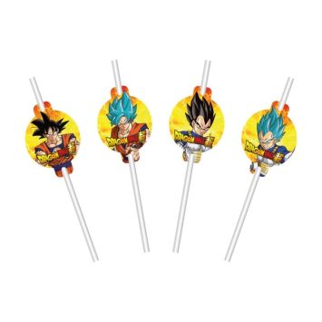 Ce lot de 8 pailles médaillon en papier à l'effigie de Son Gokû et Vegeta sera parfait sur la table lors de l’anniversaire "Dragon Ball Super ®" de votre enfant | jourdefete.com