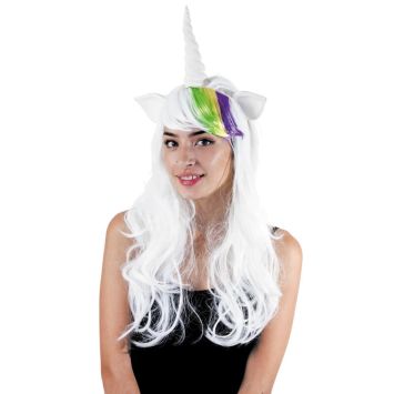 Perruque Licorne avec Frange Arc-en-Ciel