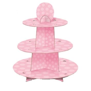 Présentoir à Cupcakes 3 Etages Rose à Pois