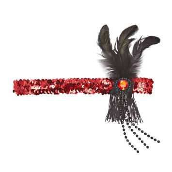 Bandeau Charleston Sequins et Plumes - Rouge