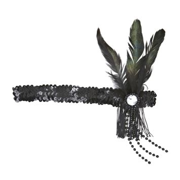Bandeau Charleston Sequins et Plumes - Noir