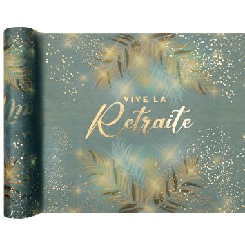 Chemin de table "Vive la Retraite" en polyester - 30 cm x 2,5 m - Collection Retraite Dorée - Couleur au choix