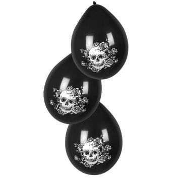 Sachet de 6 Ballons en Latex - Crâne et Fleurs