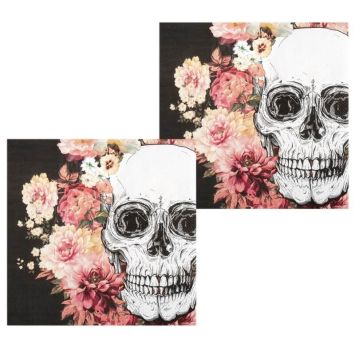Sachet de 12 Serviettes en Papier - Crâne et Fleurs
