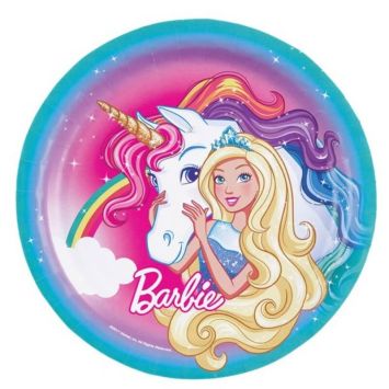 Sachet de 8 assiettes "Barbie Dreamtopia" - Licorne