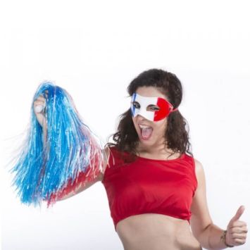 Pompon raphia nylon tricolore - Bleu, Blanc, Rouge