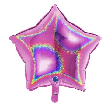 ballon en aluminium étoile holographique fuchsia de 45 cm | jourdefete.com