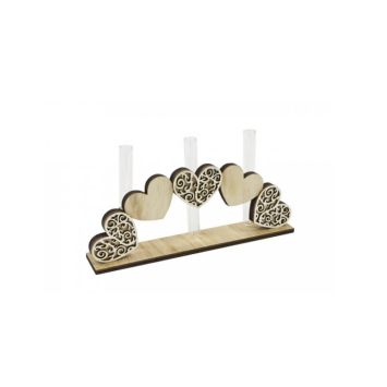 Arche sur socle avec 3 tubes en verre et des cœurs avec arabesques