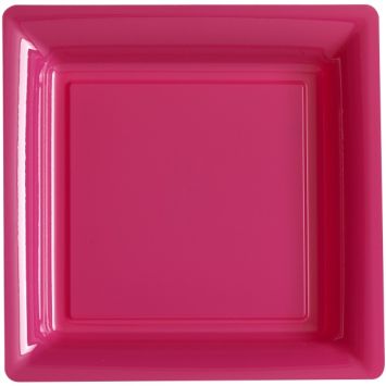 12 Assiettes Cocktail Carrée en Plastique - Fuchsia