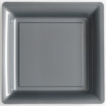 12 Assiettes Cocktail Carrée en Plastique - Argent