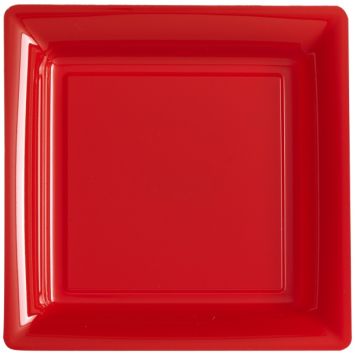 12 Assiettes Cocktail Carrée en Plastique - Rouge