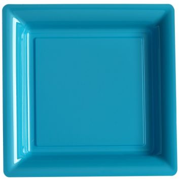 12 Assiettes Cocktail Carrée en Plastique - Turquoise