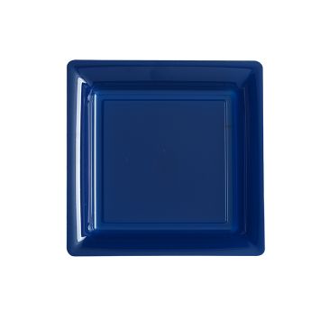 12 Assiettes Cocktail Carrées - Plastique Bleu Marine