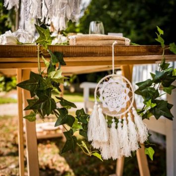 Attrape Rêves Macramé et Pompons Blanc