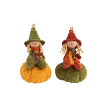 Figurine épouvantail d'automne Willow assis sur citrouille en tissu 12x18cm | jourdefete.com