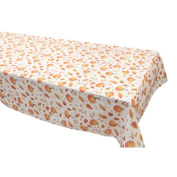 Nappe d'automne en toile de coton avec impression de citrouilles et feuilles - 140 x 240 cm