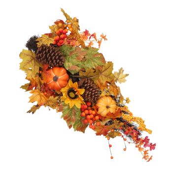 Suspension ou centre de table automnal avec citrouilles tournesols et pommes de pin 70 cm | jourdefete.com