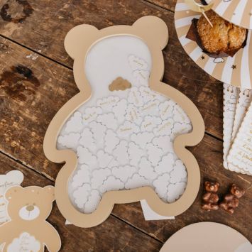 Cadre Livre d'or Nounours et 45 Nuages en bois - Collection Baby Nude