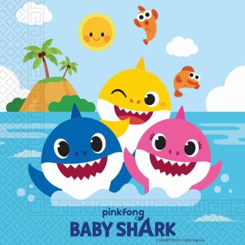 lot de 20 serviettes en papier FSC Baby Shark de 33cm | jourdefete.com