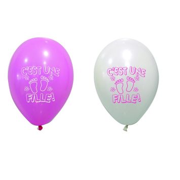 8 Ballons de Baudruche Blanc et Rose - C'est Une Fille