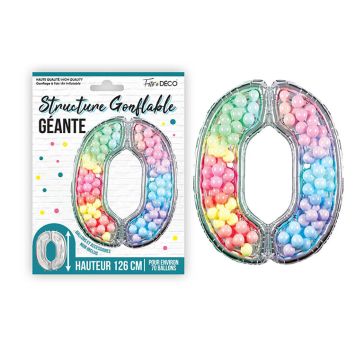 Structure gonflable géante transparente chiffre 0 à remplir de ballons colorés pour anniversaire | jourdefete.com