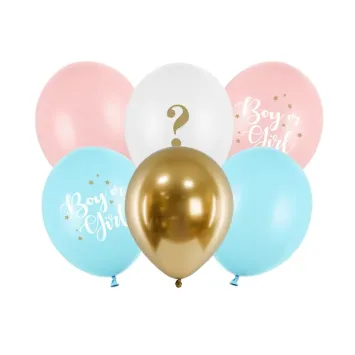 6 ballons assortis pour Gender Reveal - 30 cm