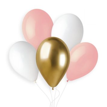 5 ballons assortis avec rose - 33 cm