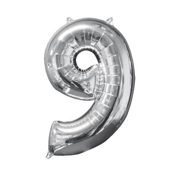 Ballon à Hélium - Chiffre "9" 66 cm - Argent